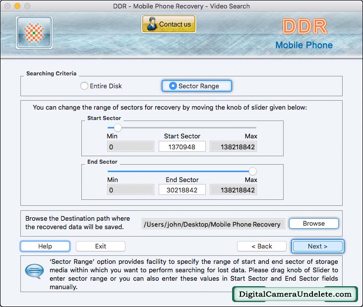 Mobile Phone Recovery Select Searching Criteria