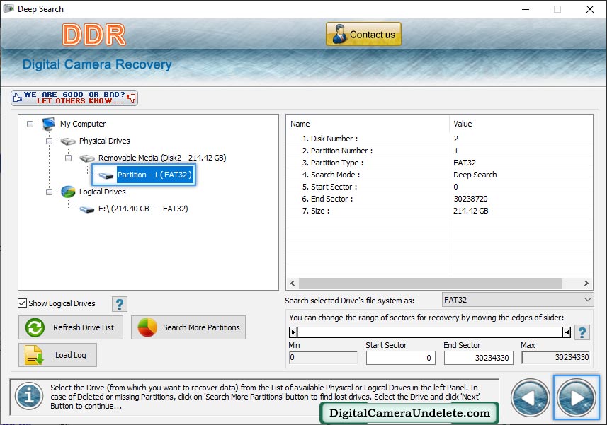 Digital Camera Data Recovery Select Disk Partition