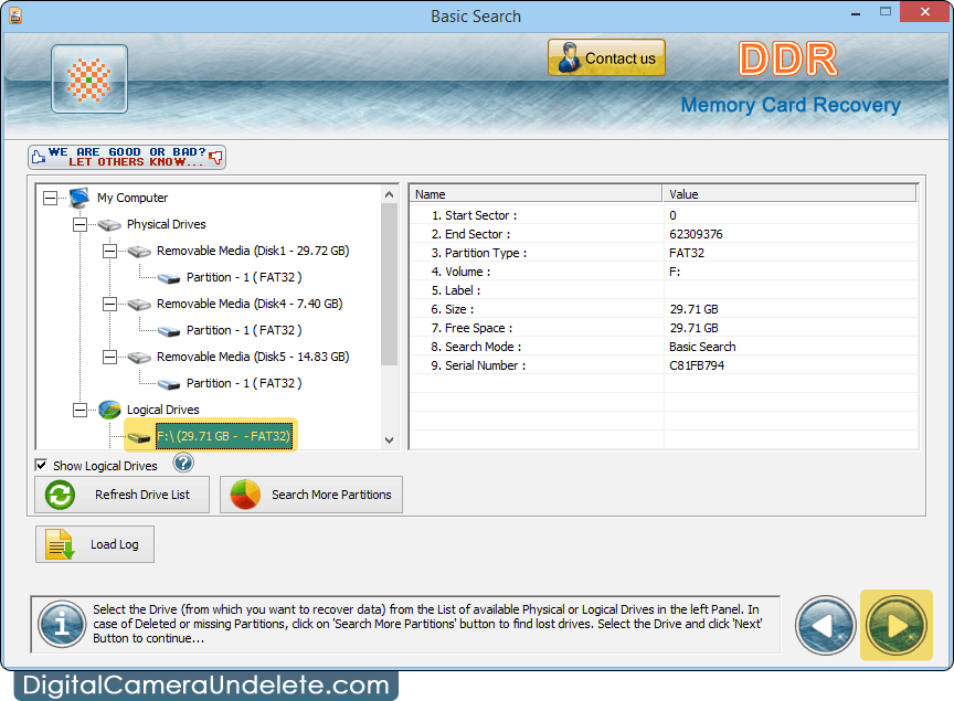 Memory Card Data Recovery Select Drive Partition